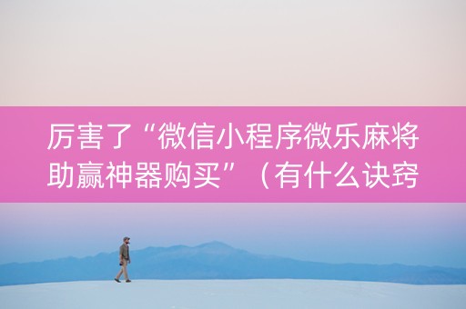 厉害了“微信小程序微乐麻将助赢神器购买”（有什么诀窍)