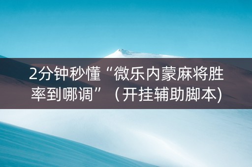 2分钟秒懂“微乐内蒙麻将胜率到哪调”（开挂辅助脚本)