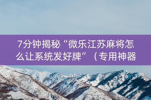 7分钟揭秘“微乐江苏麻将怎么让系统发好牌”（专用神器)