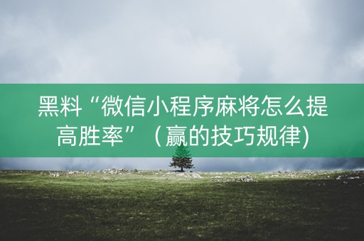 黑料“微信小程序麻将怎么提高胜率”（赢的技巧规律)