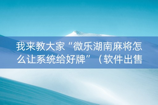 我来教大家“微乐湖南麻将怎么让系统给好牌”（软件出售)