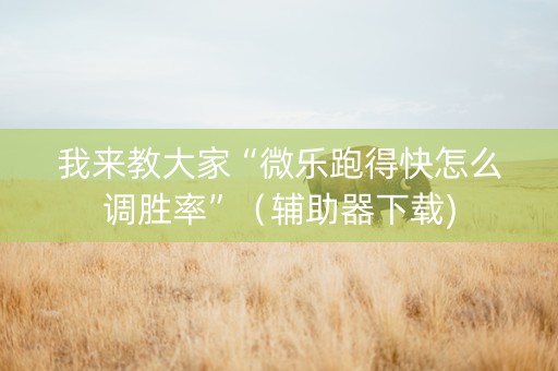 我来教大家“微乐跑得快怎么调胜率”（辅助器下载)