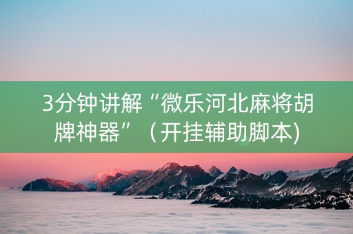 3分钟讲解“微乐河北麻将胡牌神器”（开挂辅助脚本)