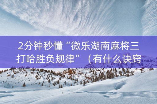 2分钟秒懂“微乐湖南麻将三打哈胜负规律”（有什么诀窍)