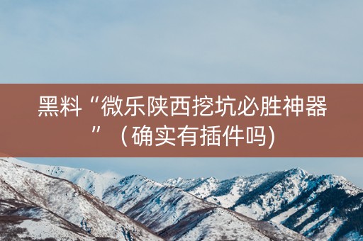 黑料“微乐陕西挖坑必胜神器”（确实有插件吗)