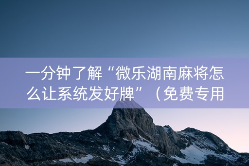 一分钟了解“微乐湖南麻将怎么让系统发好牌”（免费专用神器)