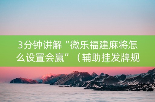 3分钟讲解“微乐福建麻将怎么设置会赢”（辅助挂发牌规律)