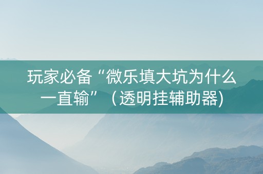 玩家必备“微乐填大坑为什么一直输”（透明挂辅助器)