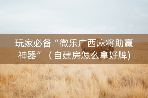 玩家必备“微乐广西麻将助赢神器”（自建房怎么拿好牌)