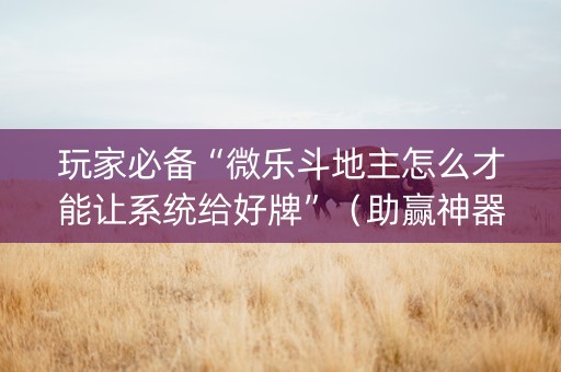 玩家必备“微乐斗地主怎么才能让系统给好牌”（助赢神器)