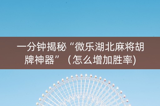 一分钟揭秘“微乐湖北麻将胡牌神器”（怎么增加胜率)