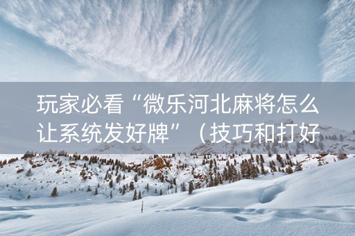 玩家必看“微乐河北麻将怎么让系统发好牌”（技巧和打好牌方法)