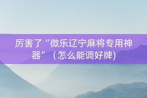厉害了“微乐辽宁麻将专用神器”（怎么能调好牌)