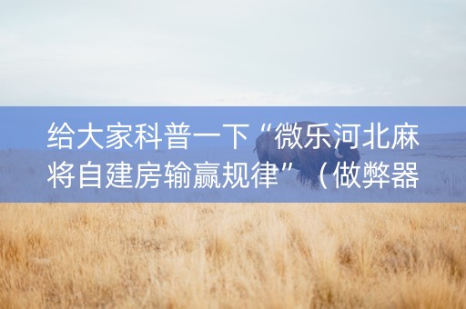 给大家科普一下“微乐河北麻将自建房输赢规律”（做弊器软件下载)
