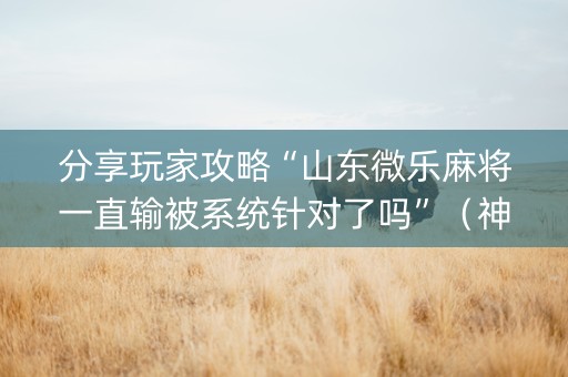 分享玩家攻略“山东微乐麻将一直输被系统针对了吗”（神器最新免费)