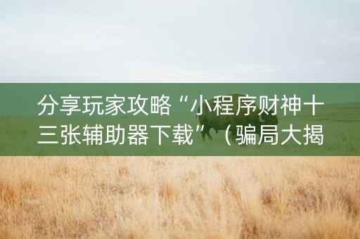 分享玩家攻略“小程序财神十三张辅助器下载”（骗局大揭秘)