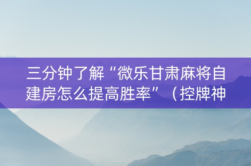 三分钟了解“微乐甘肃麻将自建房怎么提高胜率”（控牌神器)