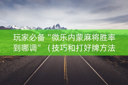 玩家必备“微乐内蒙麻将胜率到哪调”（技巧和打好牌方法)