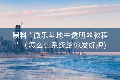 黑料“微乐斗地主透明器教程”（怎么让系统给你发好牌)