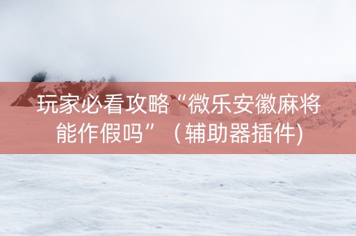 玩家必看攻略“微乐安徽麻将能作假吗”（辅助器插件)