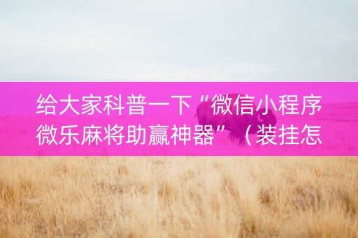 给大家科普一下“微信小程序微乐麻将助赢神器”（装挂怎么安装)