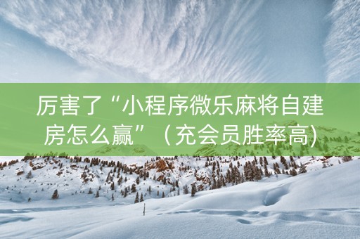 厉害了“小程序微乐麻将自建房怎么赢”（充会员胜率高)