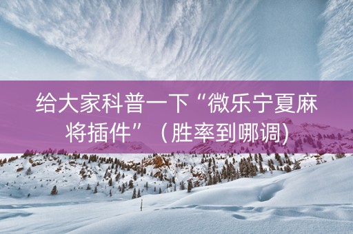 给大家科普一下“微乐宁夏麻将插件”（胜率到哪调)