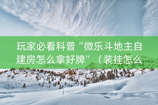 玩家必看科普“微乐斗地主自建房怎么拿好牌”（装挂怎么安装)