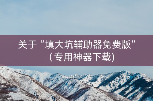 关于“填大坑辅助器免费版”（专用神器下载)