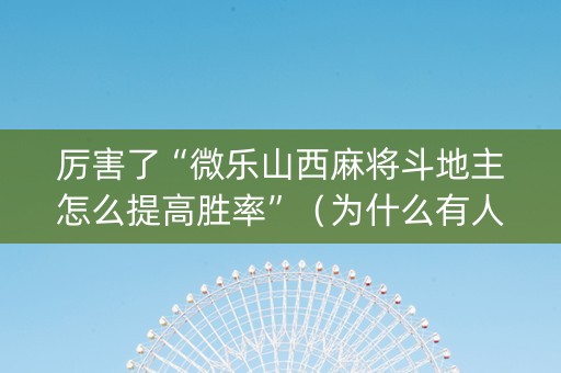 厉害了“微乐山西麻将斗地主怎么提高胜率”（为什么有人一直赢)