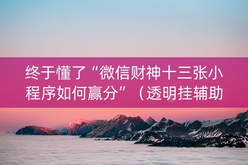 终于懂了“微信财神十三张小程序如何赢分”（透明挂辅助器)