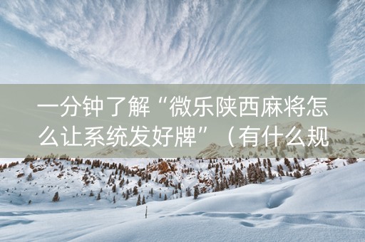 一分钟了解“微乐陕西麻将怎么让系统发好牌”（有什么规律)