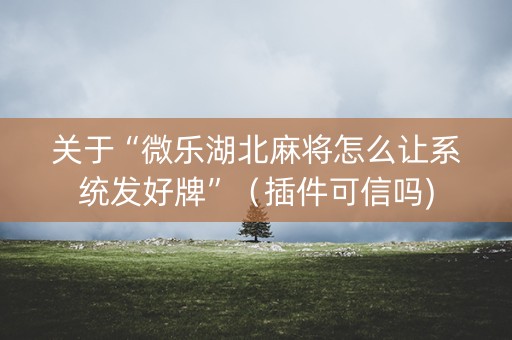 关于“微乐湖北麻将怎么让系统发好牌”（插件可信吗)