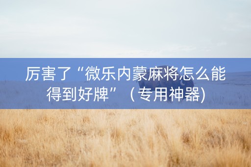 厉害了“微乐内蒙麻将怎么能得到好牌”（专用神器)