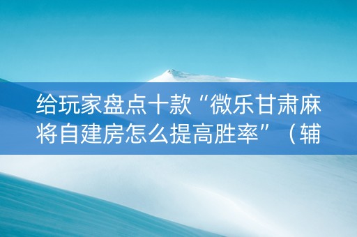 给玩家盘点十款“微乐甘肃麻将自建房怎么提高胜率”（辅助神器免费)