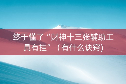 终于懂了“财神十三张辅助工具有挂”（有什么诀窍)