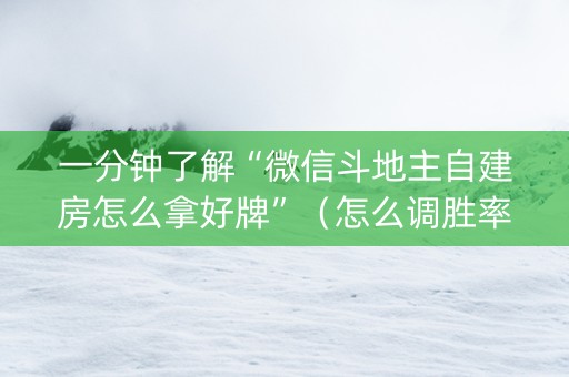一分钟了解“微信斗地主自建房怎么拿好牌”（怎么调胜率)