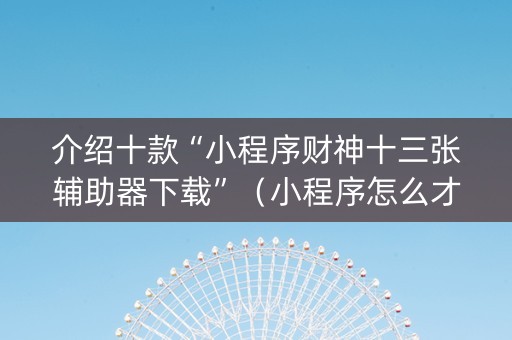 介绍十款“小程序财神十三张辅助器下载”（小程序怎么才会赢)