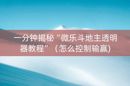 一分钟揭秘“微乐斗地主透明器教程”（怎么控制输赢)