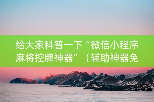 给大家科普一下“微信小程序麻将控牌神器”（辅助神器免费)