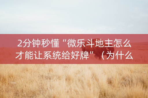 2分钟秒懂“微乐斗地主怎么才能让系统给好牌”（为什么有人一直赢)