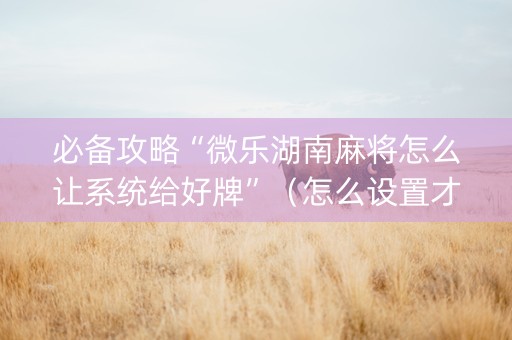 必备攻略“微乐湖南麻将怎么让系统给好牌”（怎么设置才能赢)