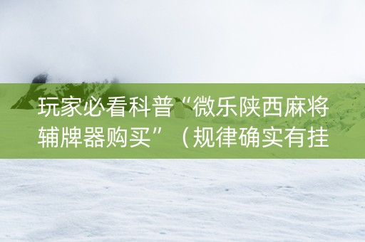 玩家必看科普“微乐陕西麻将辅牌器购买”（规律确实有挂)