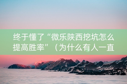 终于懂了“微乐陕西挖坑怎么提高胜率”（为什么有人一直赢)