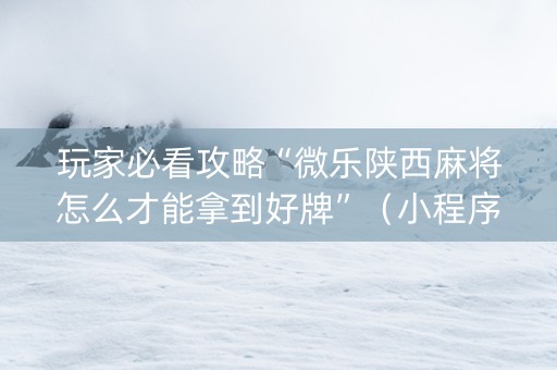 玩家必看攻略“微乐陕西麻将怎么才能拿到好牌”（小程序必赢神器)