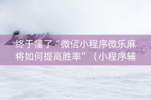 终于懂了“微信小程序微乐麻将如何提高胜率”（小程序辅助软件)