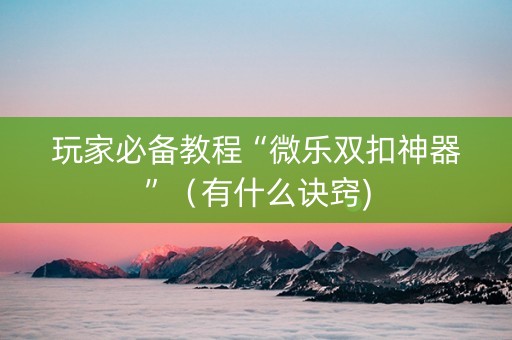 玩家必备教程“微乐双扣神器”（有什么诀窍)