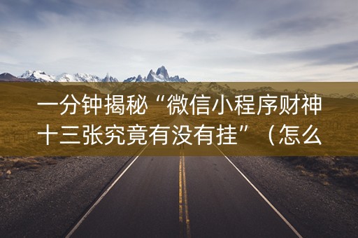 一分钟揭秘“微信小程序财神十三张究竟有没有挂”（怎么能让牌好一点)