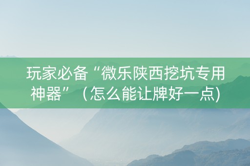 玩家必备“微乐陕西挖坑专用神器”（怎么能让牌好一点)