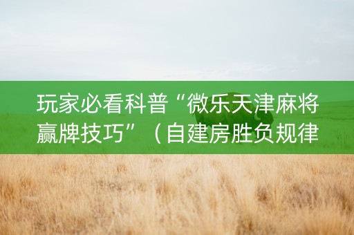 玩家必看科普“微乐天津麻将赢牌技巧”（自建房胜负规律)